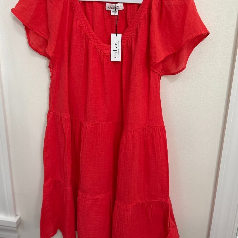 Velvet by Graham & Spencer Fire Red Eleanor Mini Dress Size M NWT - Picture 6 of 8